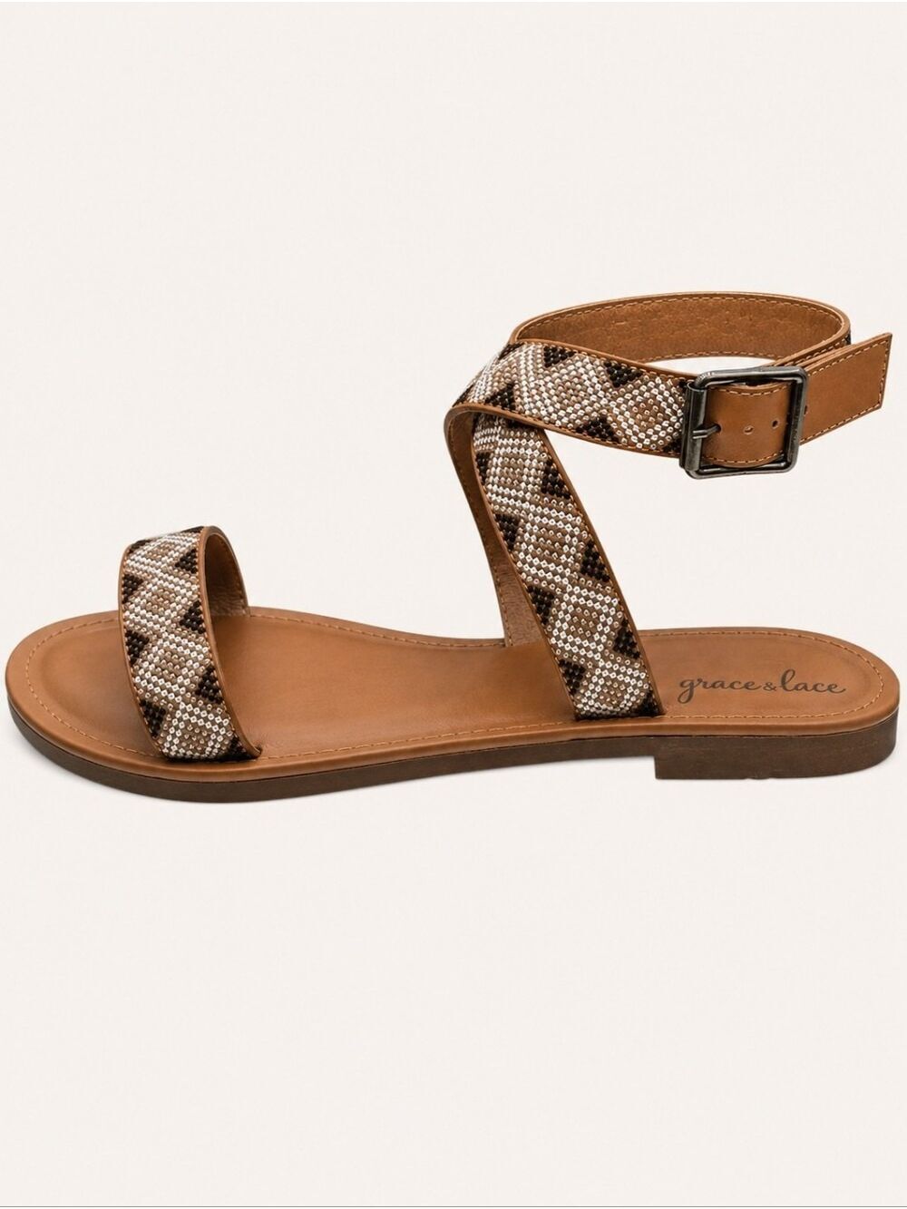 NWT Grace & Lace Embroidered Sandals Sz 10 Coastal Chic Resortwear
